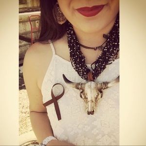 Long horn bull skull necklace